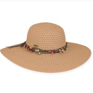 NWT Sun & Sand Braid Beaded Floppy Sun Hat OS